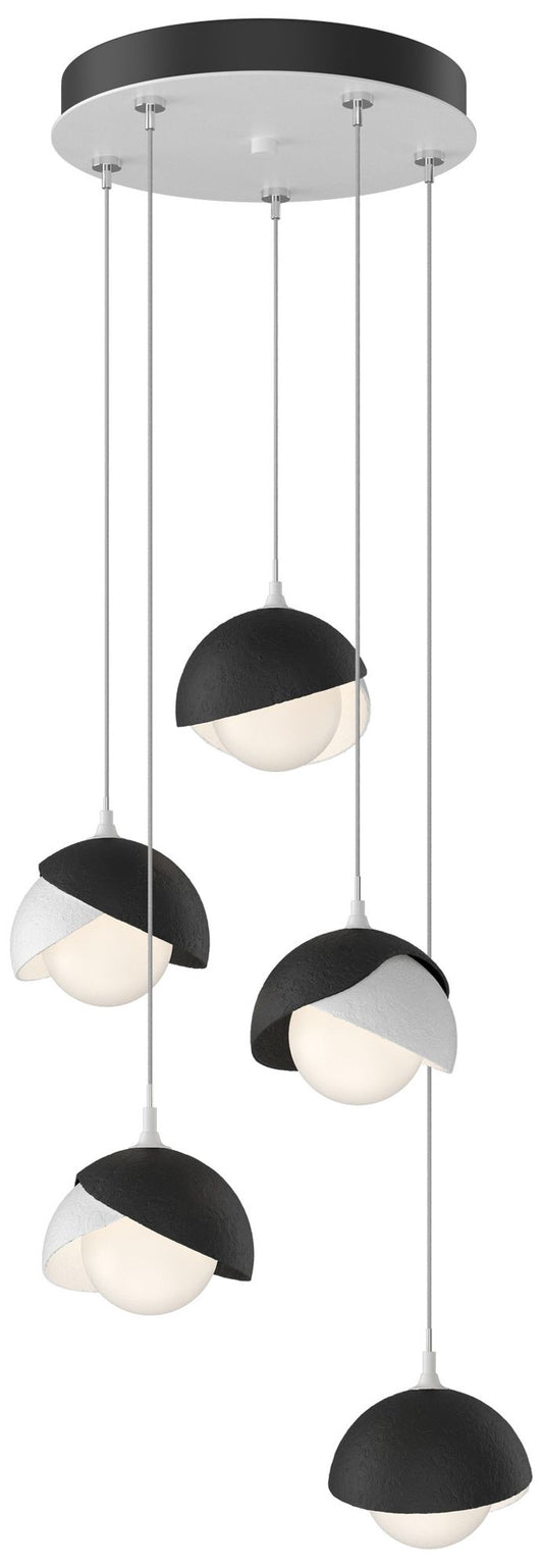 Brooklyn 16"W 5-Light Black Accented White Long Opal Double Shade pendant
