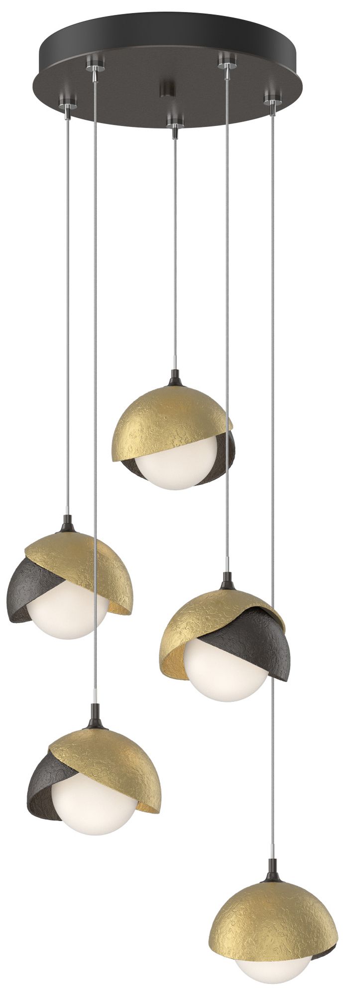 Brooklyn 16"W 5-Light Brass Accented Oiled Bronze Long Double Shade Pendant