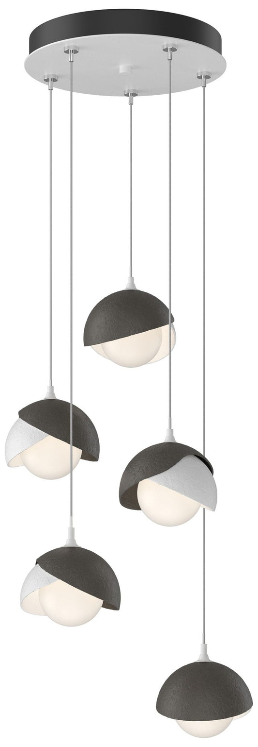 Brooklyn 16"W 5-Light Dark Smoke Accented White Long Double Shade Pendant
