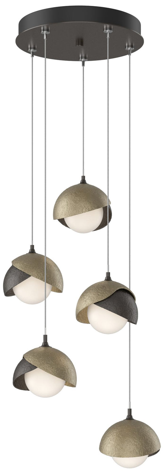 Brooklyn 16"W 5-Light Gold Accented Rubbed Bronze Long Double Shade Pendant
