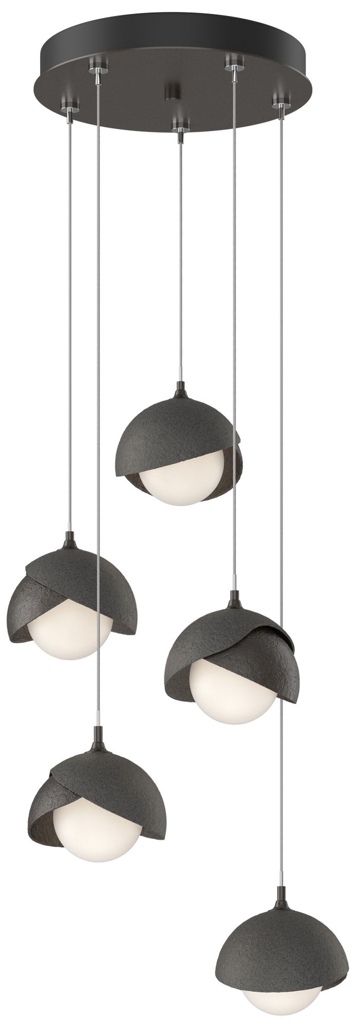 Brooklyn 16"W 5-Light Iron Accented Rubbed Bronze Long Double Shade Pendant