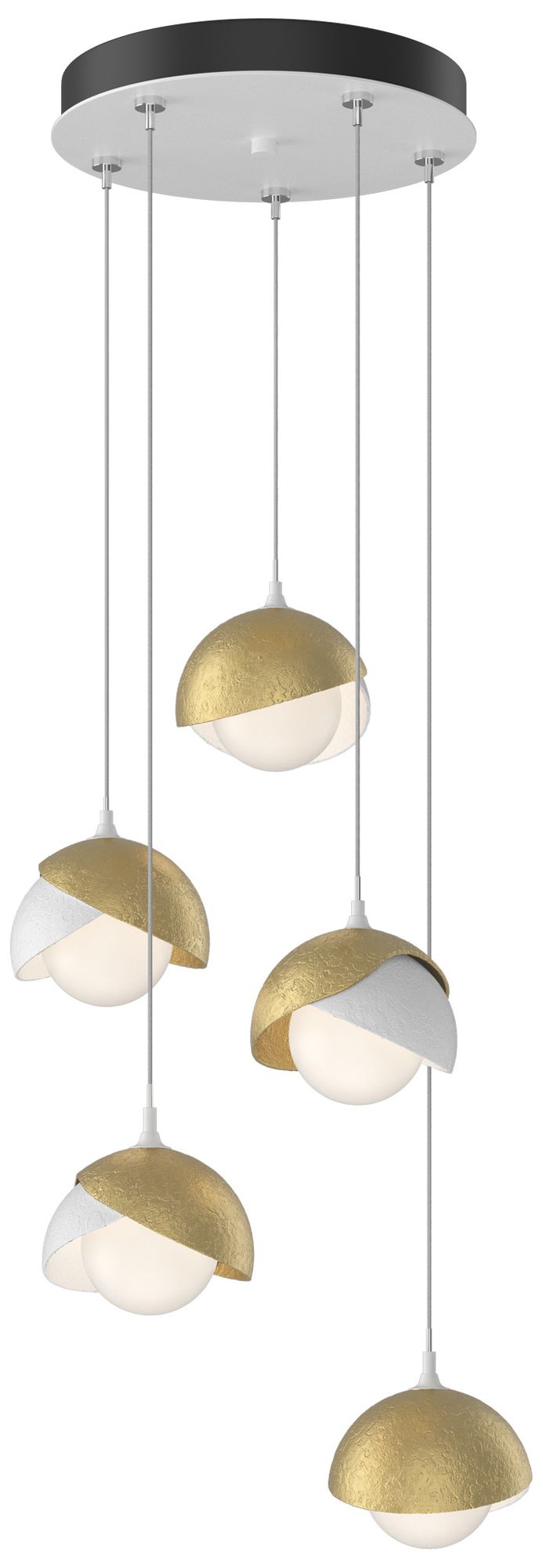 Brooklyn 16"W 5-Light Modern Brass Accented White Long Double Shade pendant