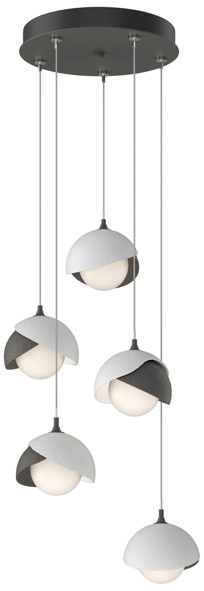 Brooklyn 16"W 5-Light White Accented Natural Iron Long Double Shade Pendant
