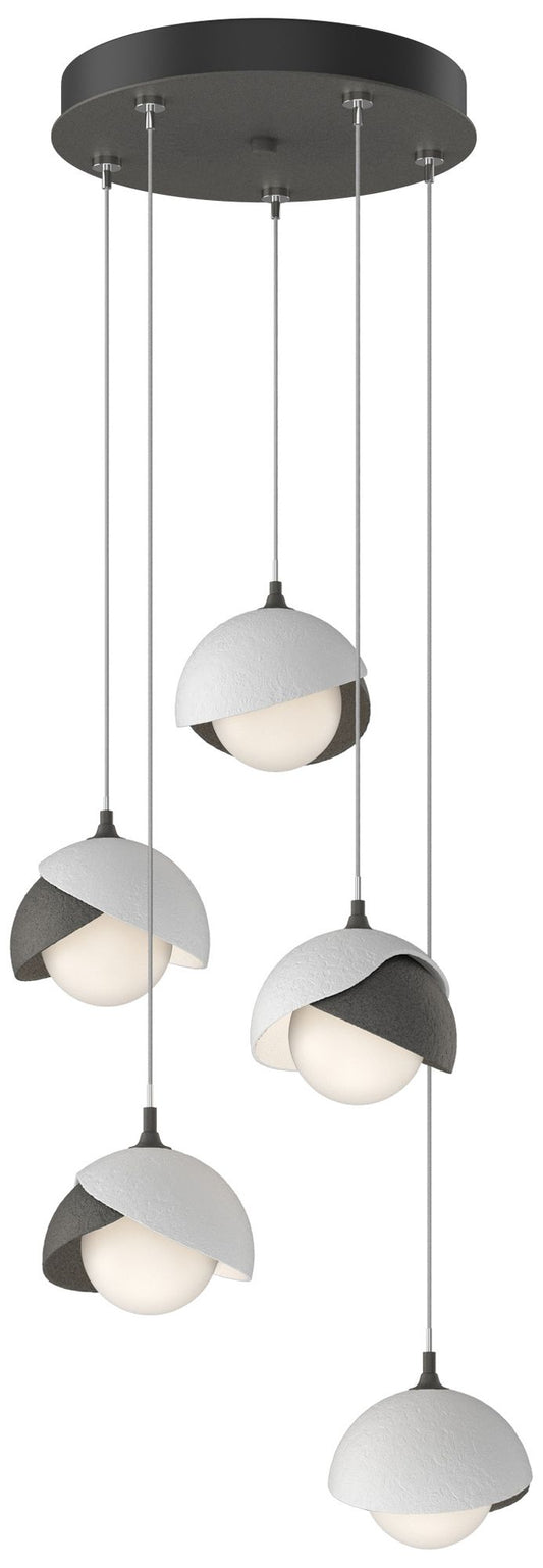 Brooklyn 16"W 5-Light White Accented Natural Iron Long Double Shade Pendant