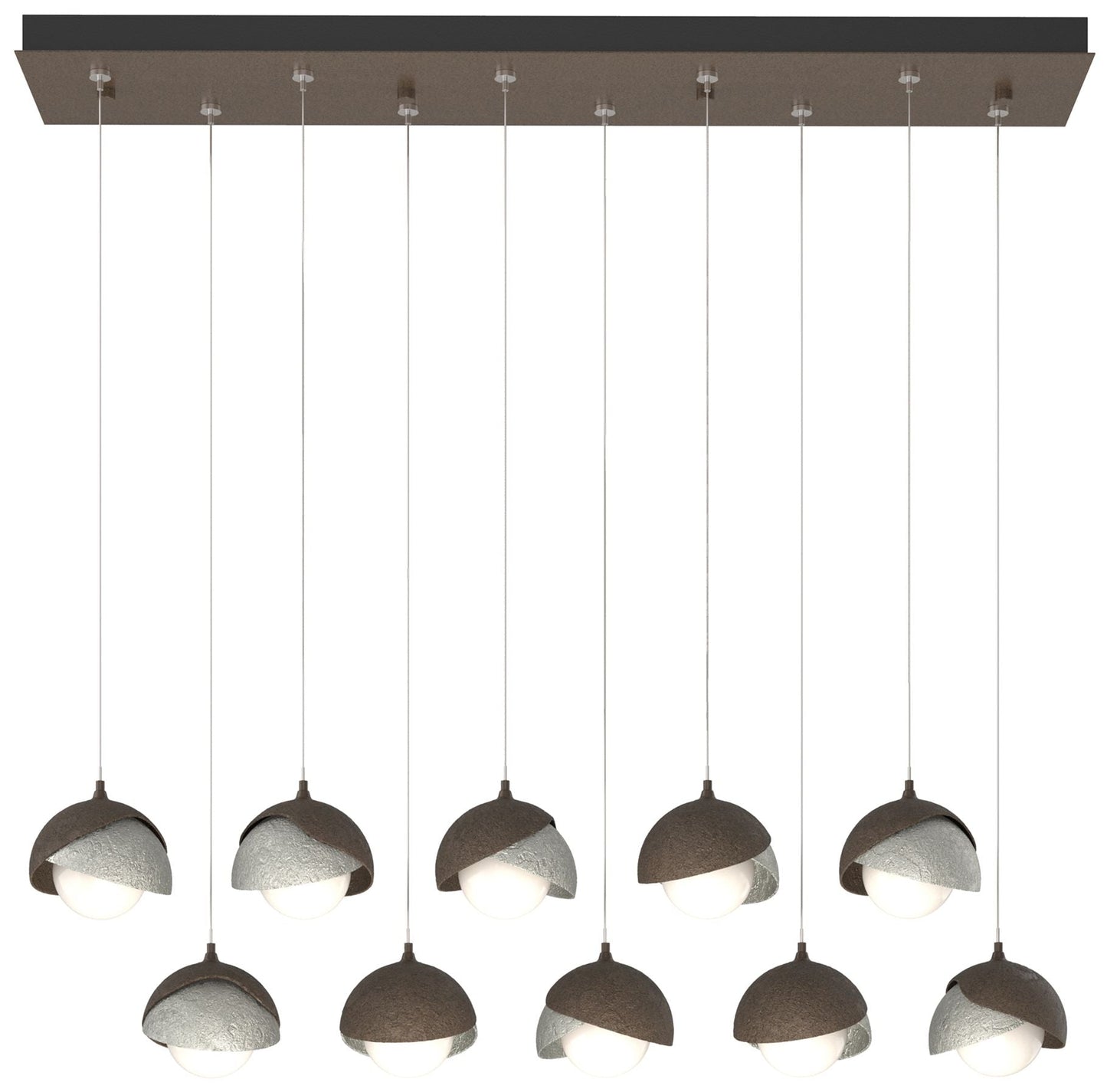 Brooklyn 44.5" Bronze & Sterling Rectangular Long 2-Shade Pendant
