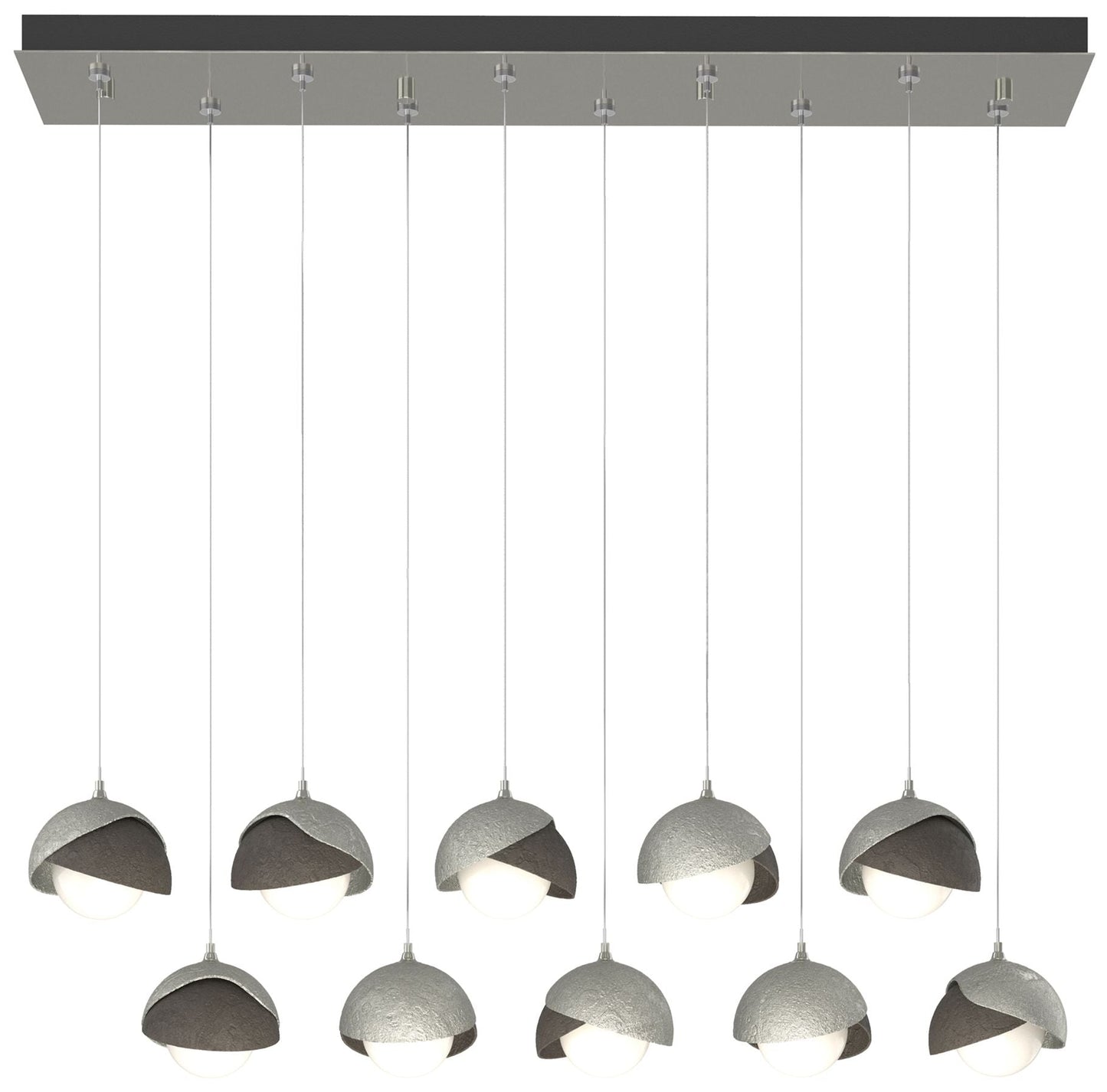 Brooklyn 44.5" Sterling & Dark Smoke Rectangular Long 2-Shade Pendant