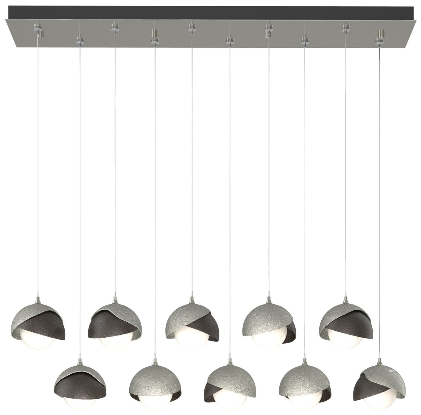 Brooklyn 44.5" Sterling & Rubbed Bronze Rectangular Long 2-Shade Pendant
