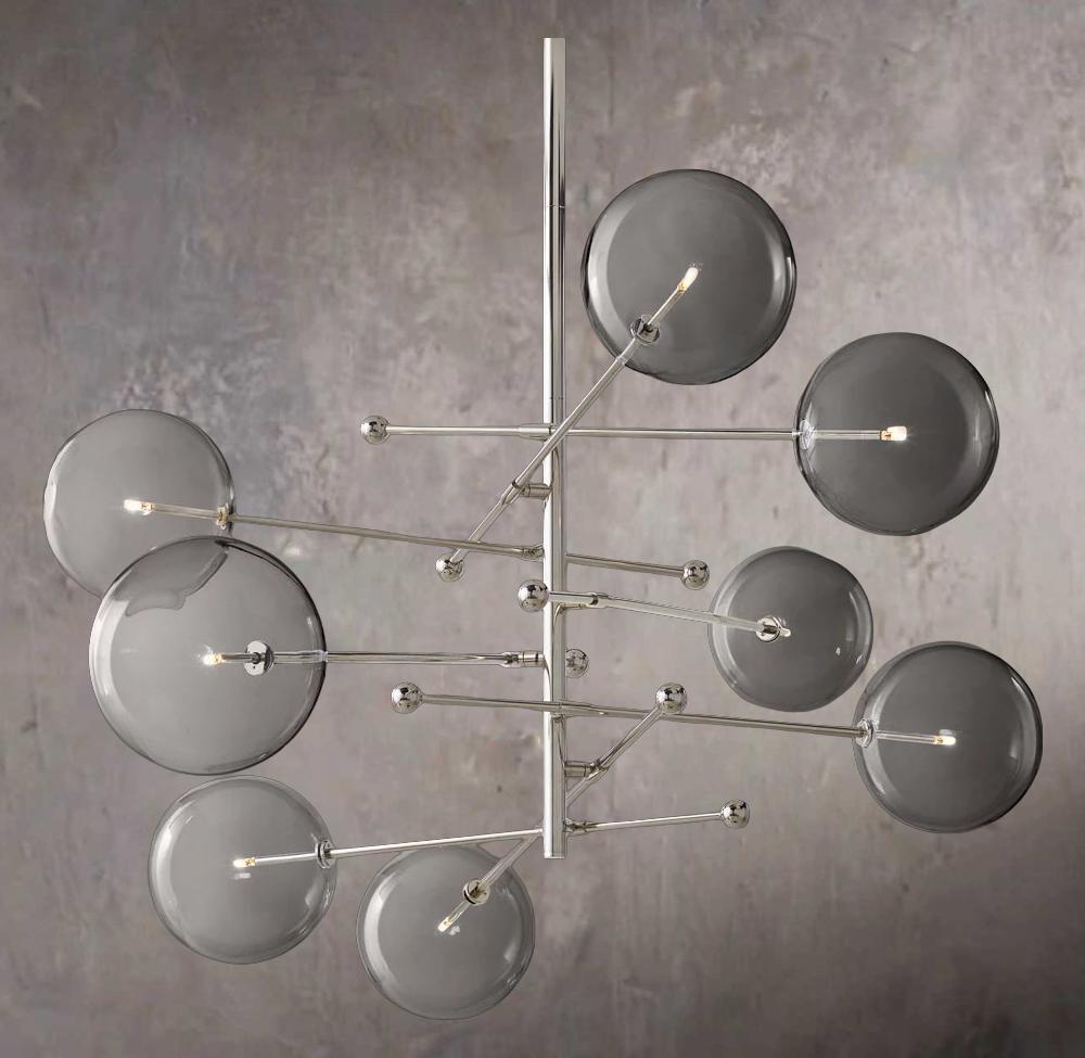 Glass Orb Cluster Mobile Eight-Light Chandelier 79"