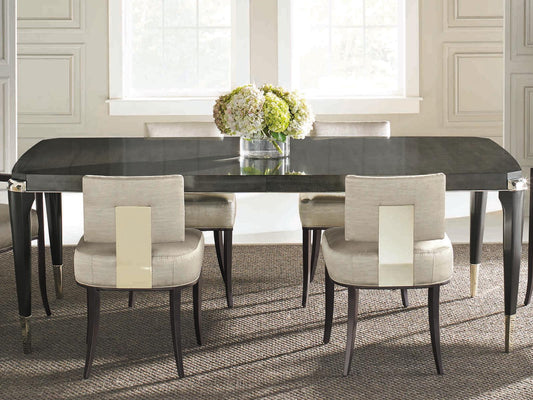 All Trimmed Out Extendable Dining Table in Charcoal Anegre and Whisper of Gold
