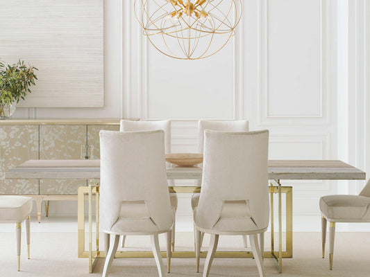 Wish You Were Here 100-Inch Rectangle Dining Table in Gray Sandstone and Whisper of Gold