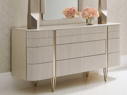 Classic Love at First Sight 9-Drawer Dresser in Matte Pearl and Whisper of Gold