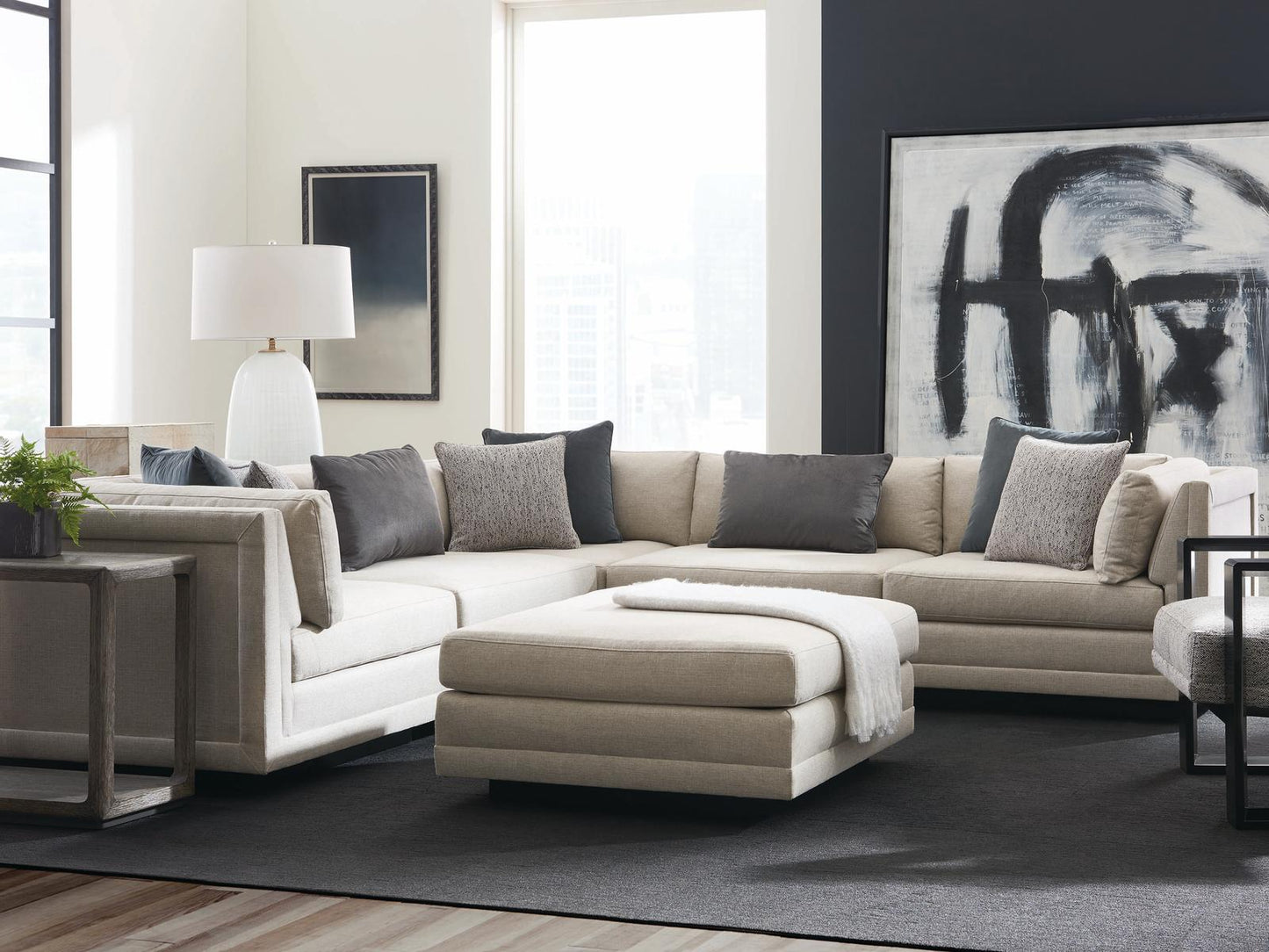Fusion 6-Piece Modular Fabric Sectional Sofa with Ottoman in Simply Black
