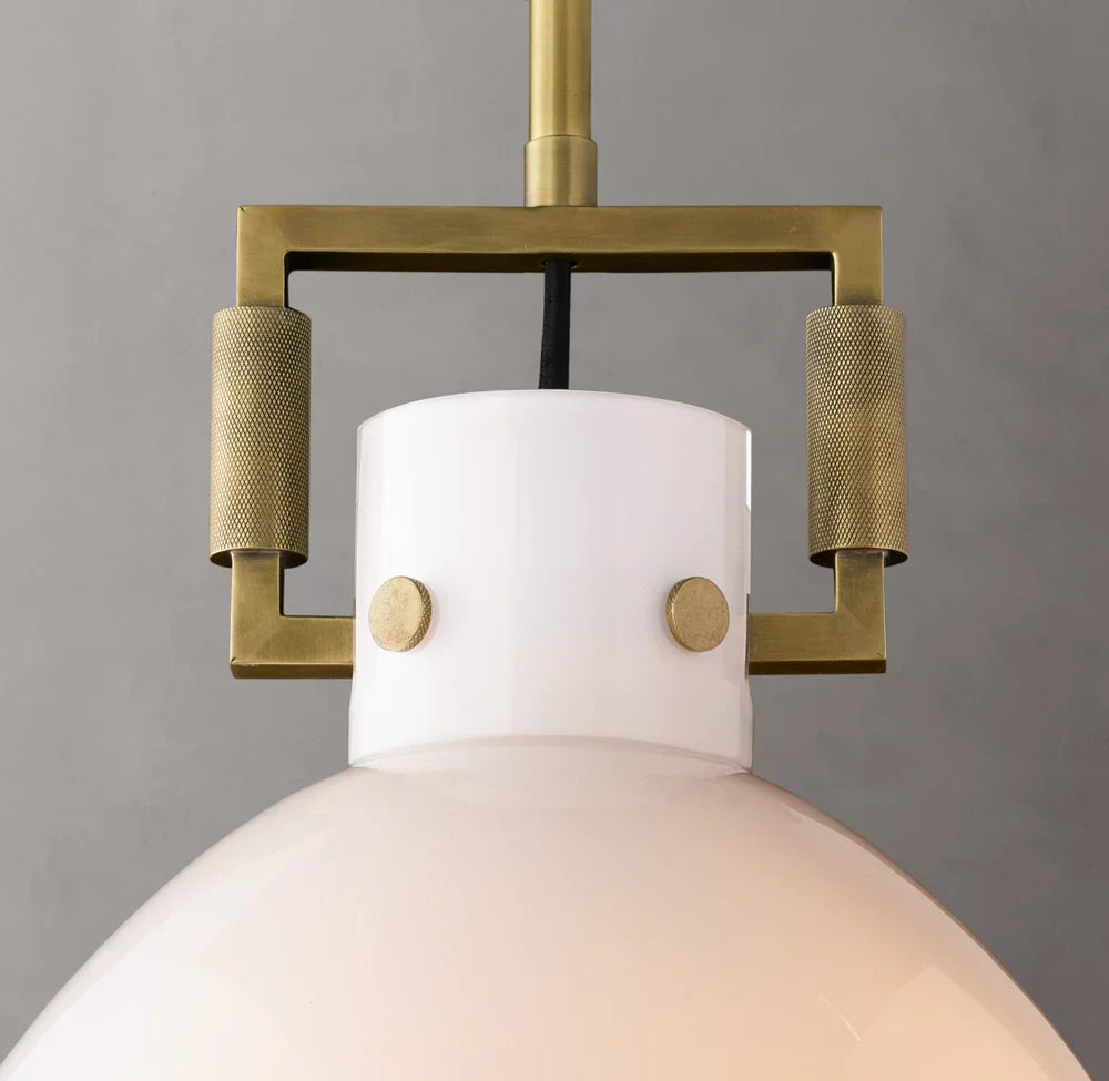Machinist Milk Glass Cloche Pendant