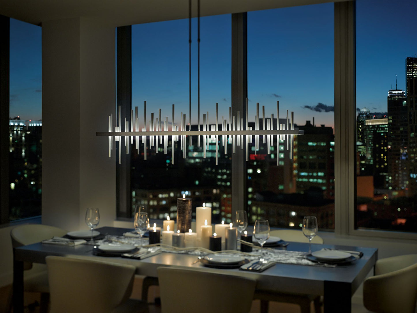 Cityscape 51.9" Wide Large Dark Smoke And Vintage Platinum LED Pendant