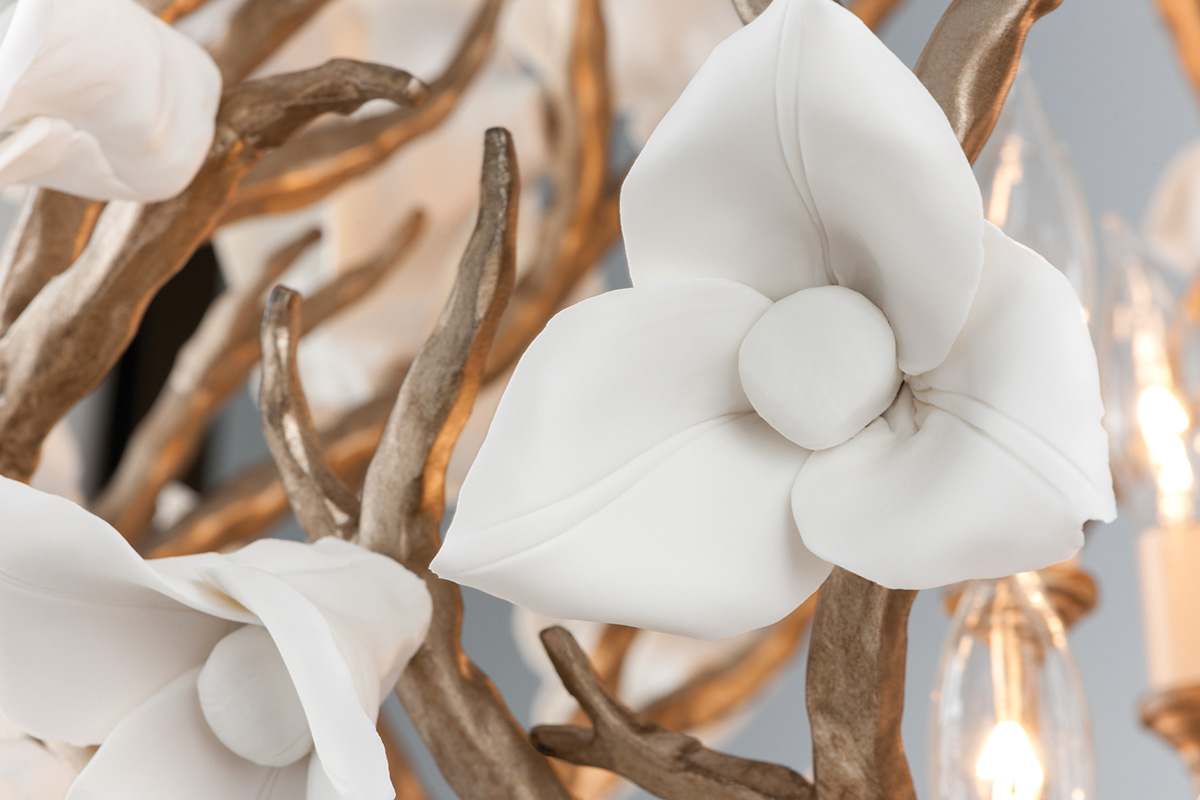 Lily 4 Light 19" Wide Pendant with Porcelain Flowers