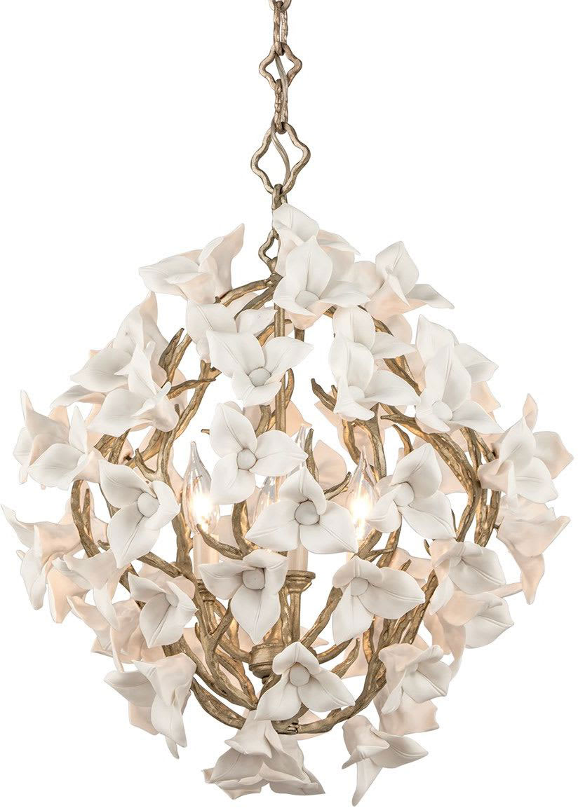 Lily 4 Light 19" Wide Pendant with Porcelain Flowers