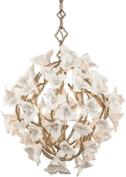 Lily 4 Light 19" Wide Pendant with Porcelain Flowers