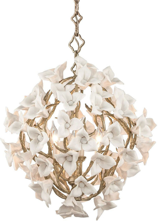 Lily 4 Light 19" Wide Pendant with Porcelain Flowers