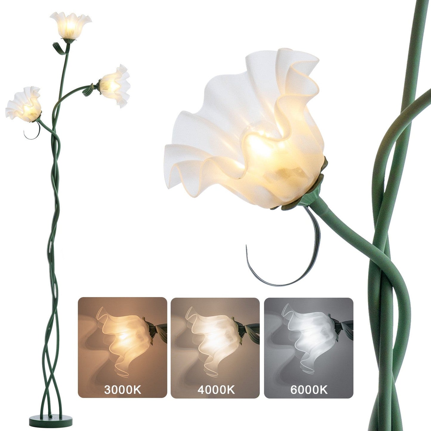 Cream Pastoral Flower Floor Lamp