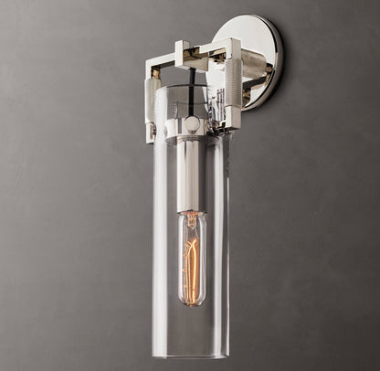 Machinist Glass Cylinder Sconce 12"
