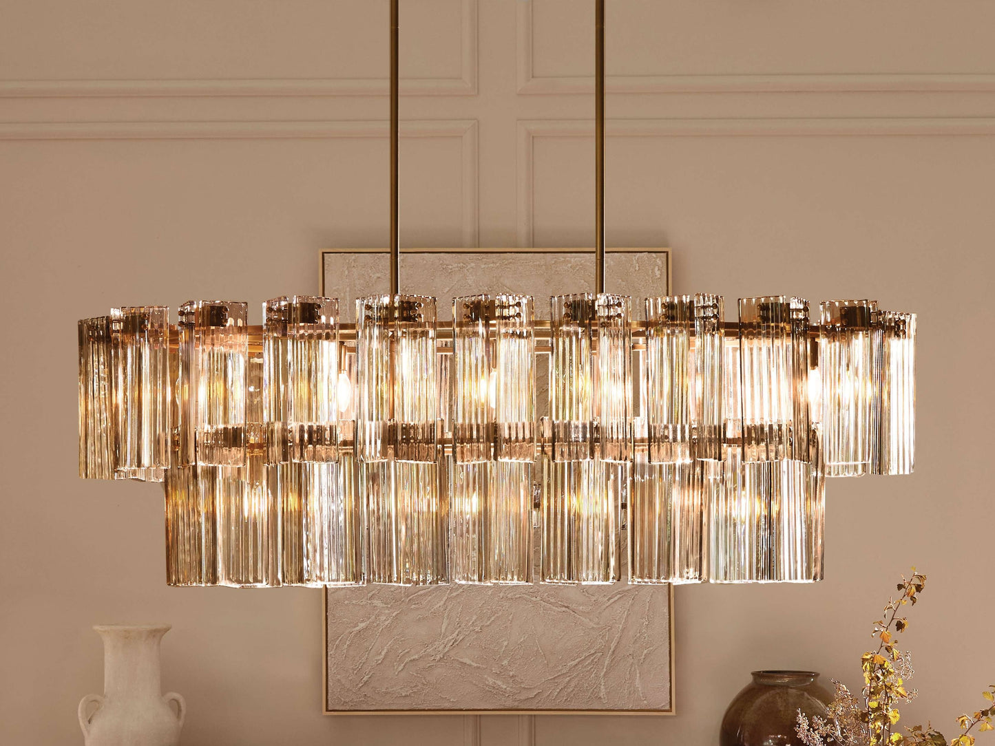 Delacroix Reeded Glass Oval Chandelier