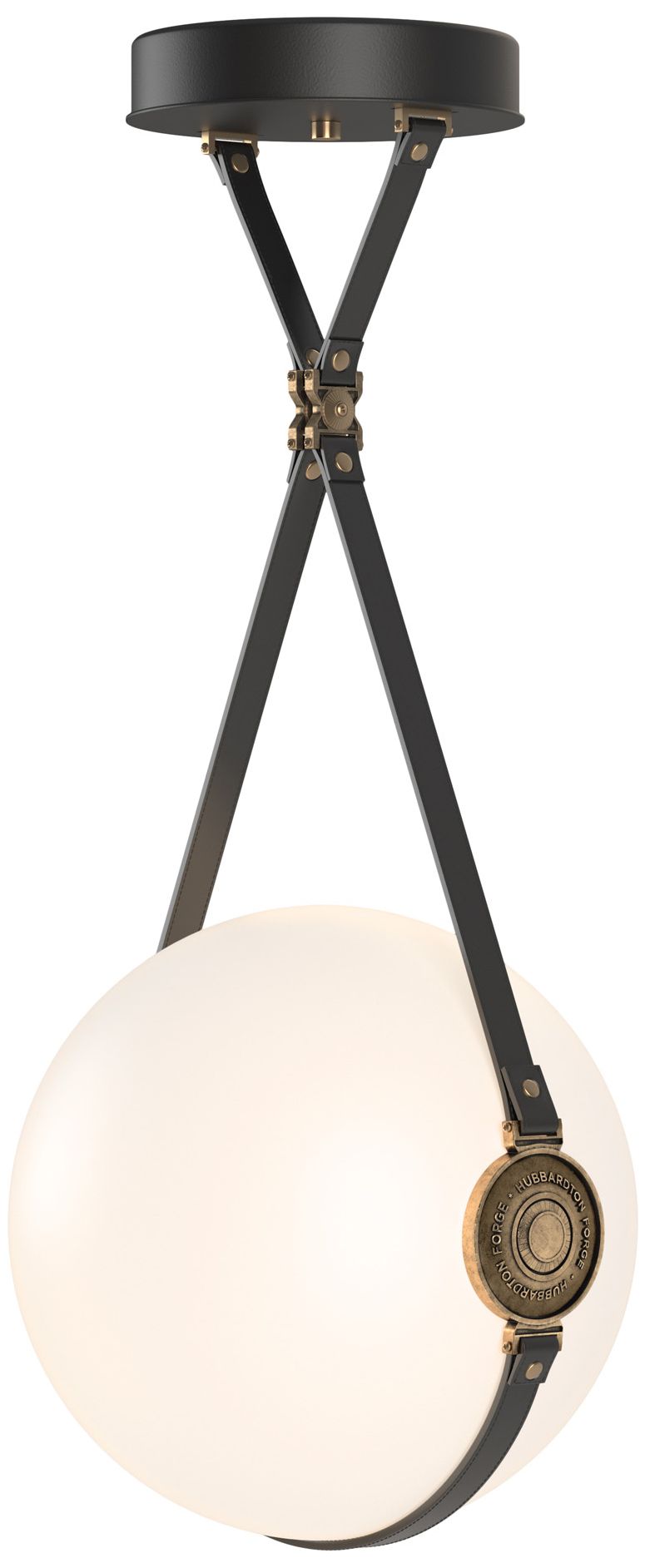 Derby Large LED Pendant - Antique Brass - Black - Branded Plate - Opal