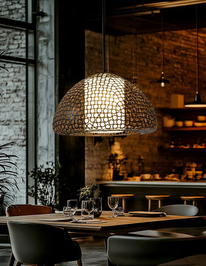 Dilston 24" Wide 3 Light Cream Linen And Bronze Dome Pendant