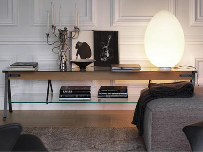 Fratello Rectangular Glass Console Table with Steel and Beech Base