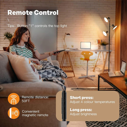 Adjustable LED Floor Lamp Rotatable with Remote for Living Room, Bedroom & Study