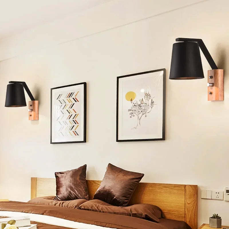 Solid Wood & Glass Wall Lamp – Bedroom Bedside or Bar Aisle Light