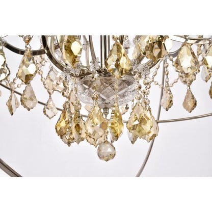 Elegant Lighting Geneva 25 Light 60" Wide Crystal Chandelier with Golden Teak Royal Cut Crystals