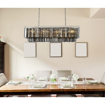 Elegant Lighting Sydney 12 Light 50" Wide Crystal Linear Chandelier with Silver Shade Royal Cut Crystals