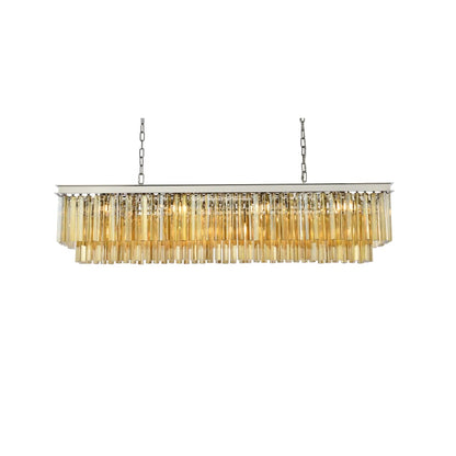 Elegant Lighting Sydney 12 Light 60" Wide Crystal Linear Chandelier with Golden Teak Royal Cut Crystals