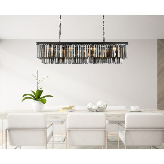 Elegant Lighting Sydney 12 Light 60" Wide Crystal Linear Chandelier with Silver Shade Royal Cut Crystals