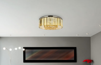 Sydney 10 Light 44" Wide Flush Mount Drum Ceiling Fixture with Golden Teak Royal Cut Crystals