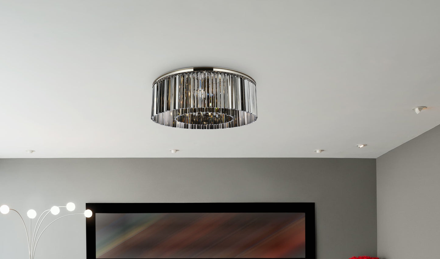 Sydney 10 Light 44" Wide Flush Mount Drum Ceiling Fixture with Silver Shade Royal Cut Crystals