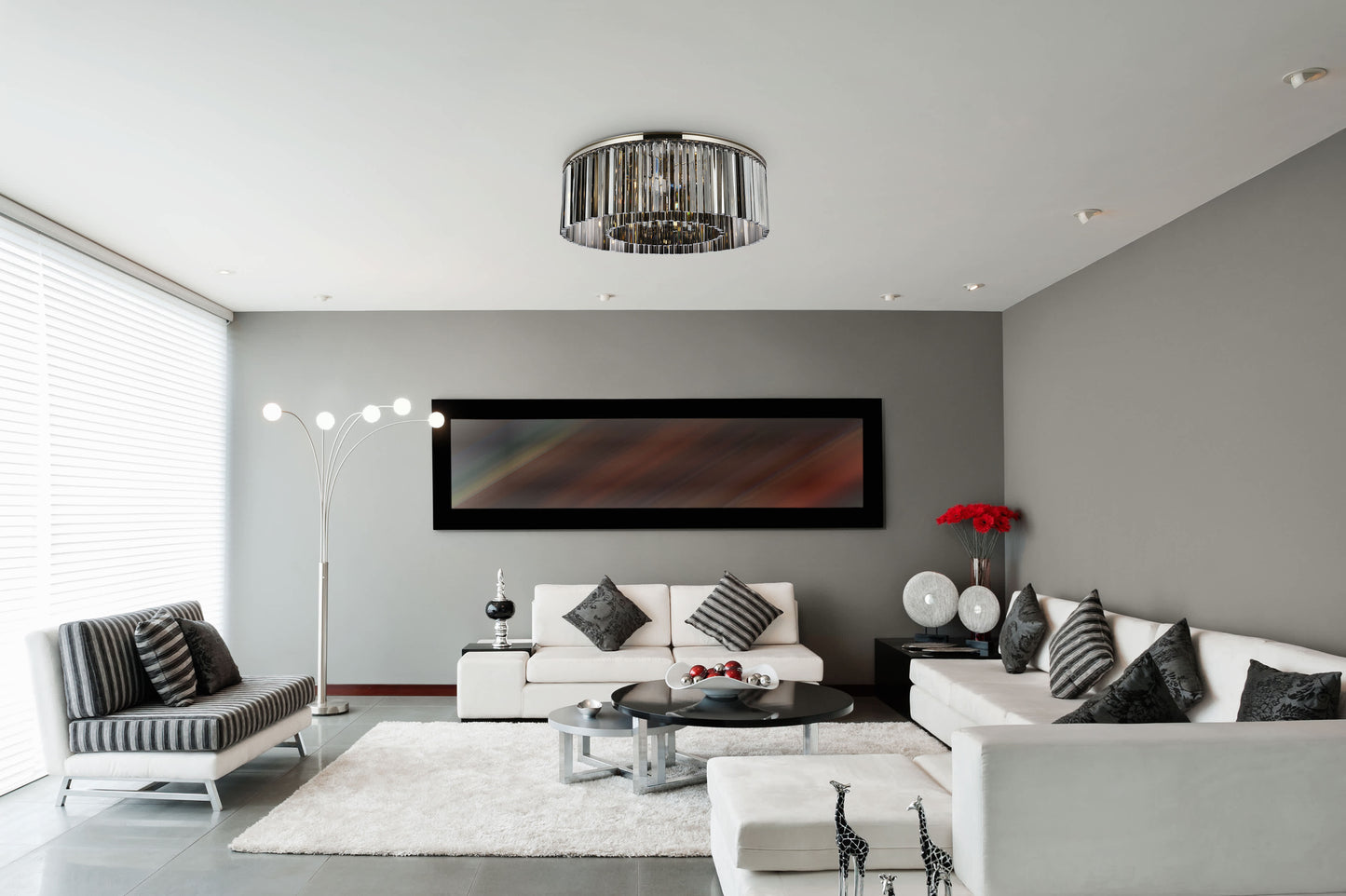 Sydney 10 Light 44" Wide Flush Mount Drum Ceiling Fixture with Silver Shade Royal Cut Crystals