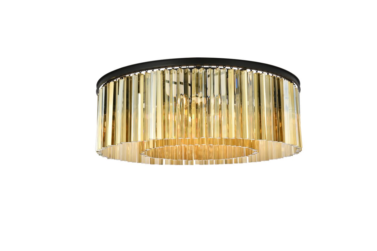Sydney 10 Light 44" Wide Flush Mount Drum Ceiling Fixture with Golden Teak Royal Cut Crystals