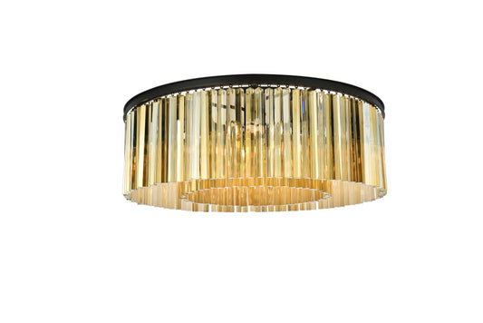 Sydney 10 Light 44" Wide Flush Mount Drum Ceiling Fixture with Golden Teak Royal Cut Crystals