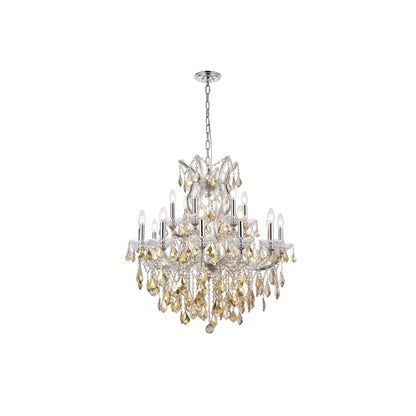 Elegant Lighting Maria Theresa 19 Light 30" Wide Crystal Chandelier with Golden Teak Royal Cut Crystals