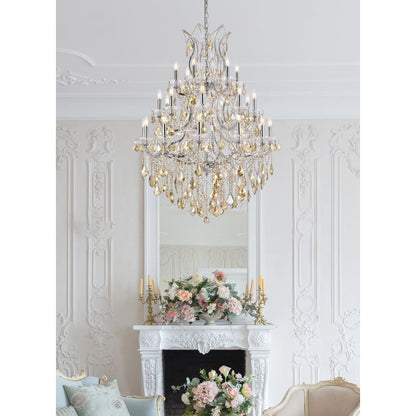 Elegant Lighting Maria Theresa 28 Light 38" Wide Crystal Chandelier with Golden Teak Royal Cut Crystals