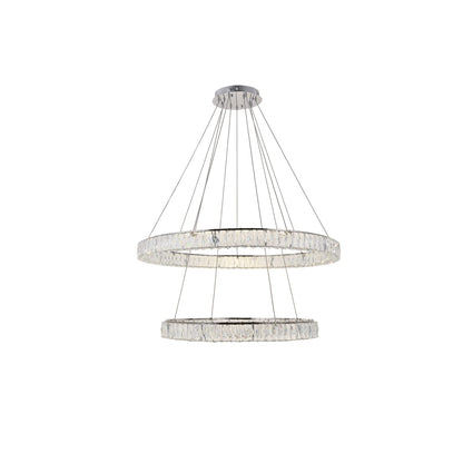 Elegant Lighting Monroe 2 Light 42" Wide LED Crystal Ring Chandelier with Clear Royal Cut Crystals