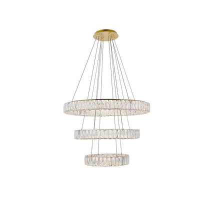 Elegant Lighting Monroe 3 Light 32" Wide LED Crystal Ring Chandelier with Clear Royal Cut Crystals