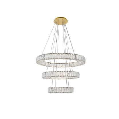 Elegant Lighting Monroe 3 Light 32" Wide LED Crystal Ring Chandelier with Clear Royal Cut Crystals