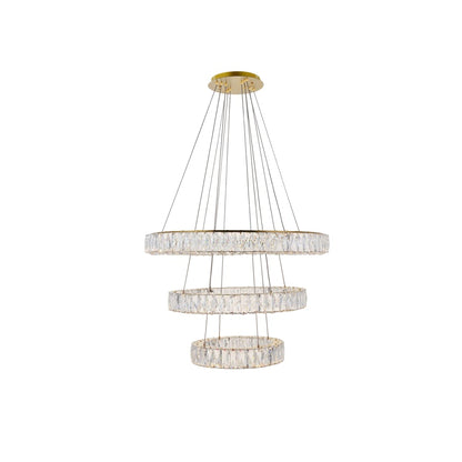 Elegant Lighting Monroe 3 Light 32" Wide LED Crystal Ring Chandelier with Clear Royal Cut Crystals