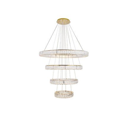 Elegant Lighting Monroe 4 Light 42" Wide LED Crystal Ring Chandelier with Clear Royal Cut Crystals