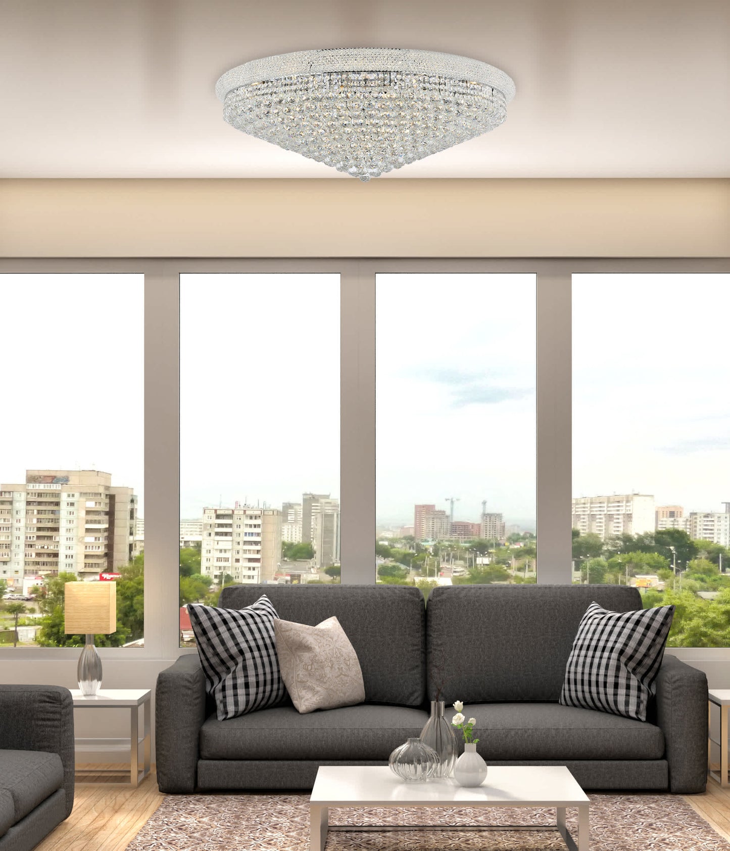 Primo 30 Light 42" Wide Flush Mount Waterfall Ceiling Fixture with Clear Royal Cut Crystals