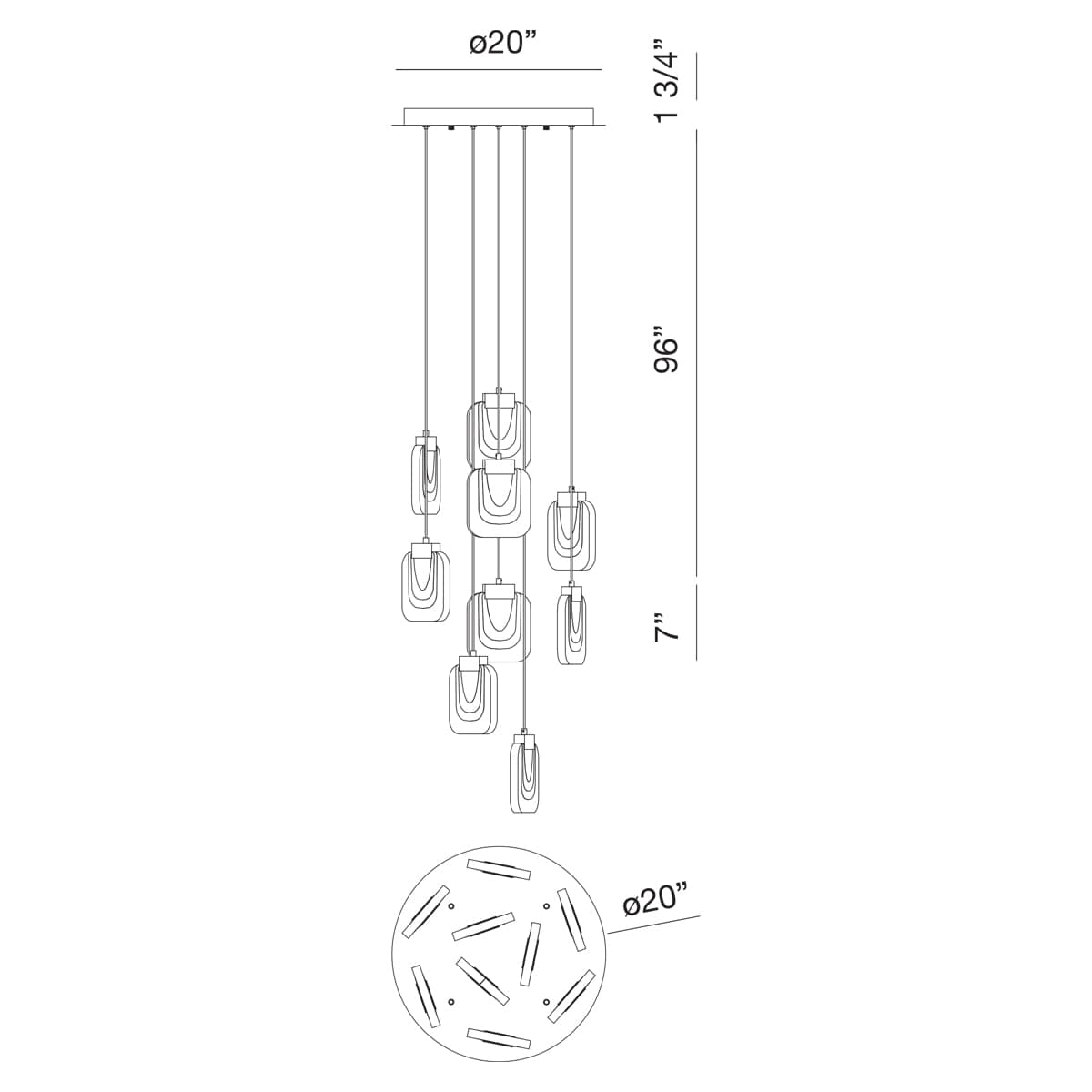 Paget 9 Light 20" Wide LED Multi Light Pendant