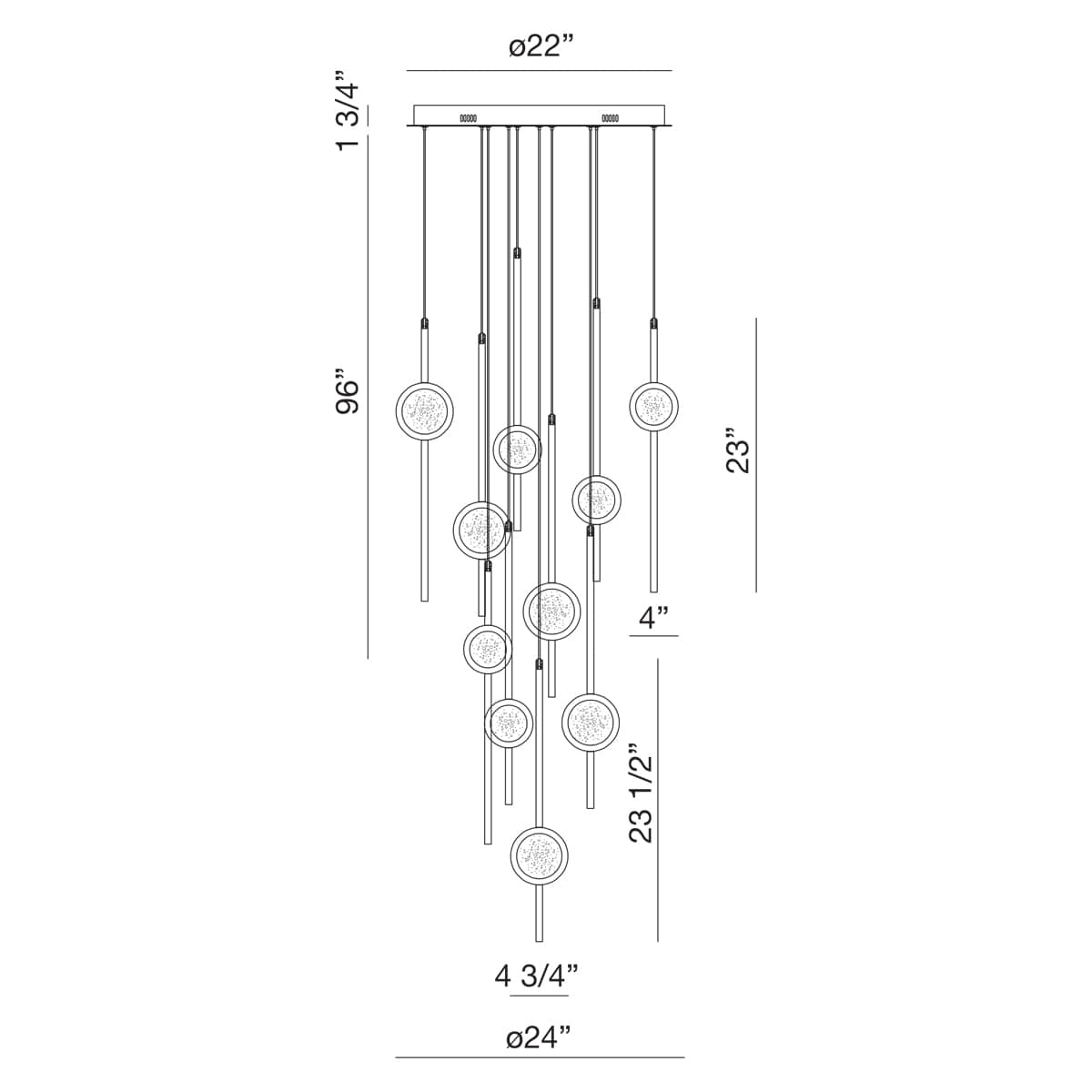 Barletta 10 Light 24" Wide LED Abstract Multi Light Pendant