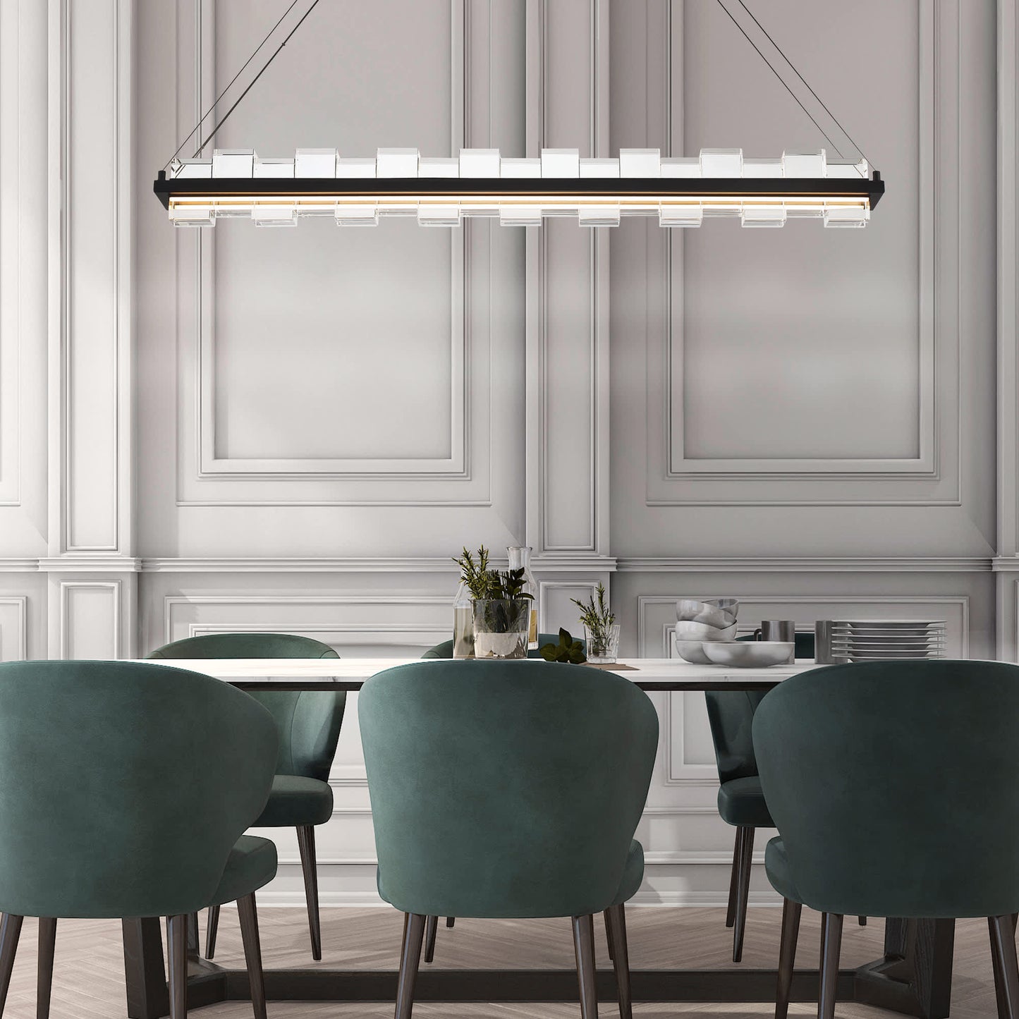 Bruco 45" Wide 3000K LED Crystal Linear Chandelier